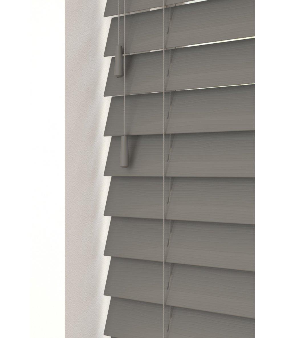 Smooth Grey 50mm Fine Grain Slatted Faux Wood Venetian Blinds with Strings 130cm Drop